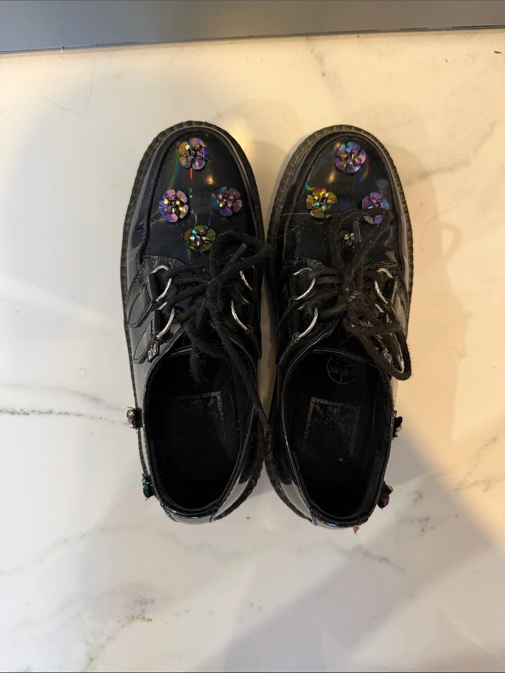 TUK platform creepers with black flower detailing
